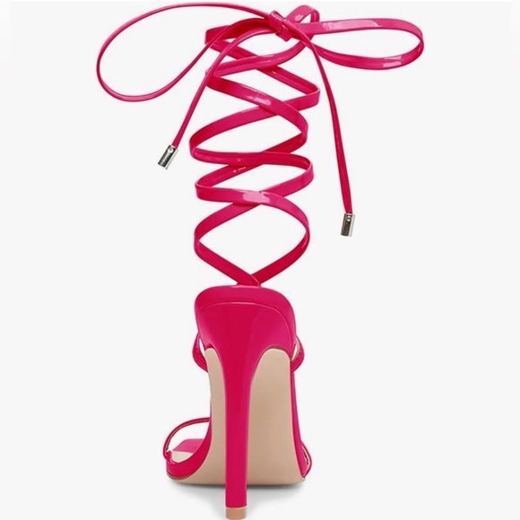 NEW WOMEN’S STRAPPY LACE UP  SQUARE TOE STILETTOS HOT PINK SIZE 8.5 - Picture 7 of 13